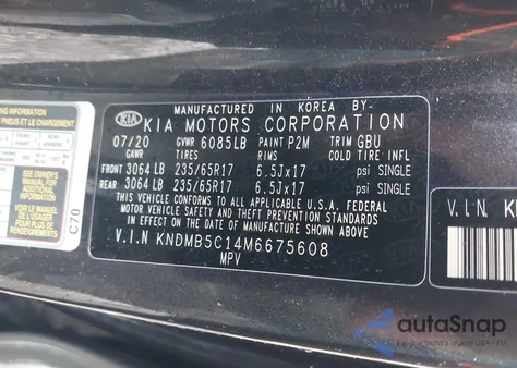 2021 Kia Sedona Lx из США, поврежденный, VIN KNDMB5C14M6675608